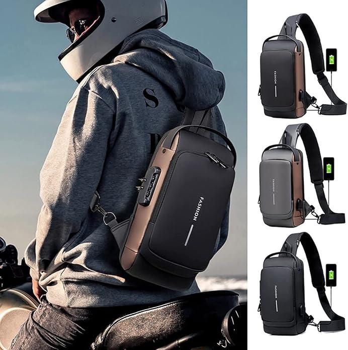 Unisex Sling Bag with USB Charging Port – Leather Crossbody Backpack for Travel, Work & Casual Use