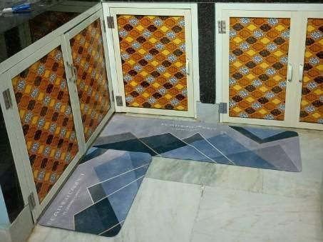 Rubber Floor Mat with Runner – Cotton Geometric Pattern, Anti-Skid & Water Absorbent (120x40 cm + 60x40 cm, Assorted Colors)