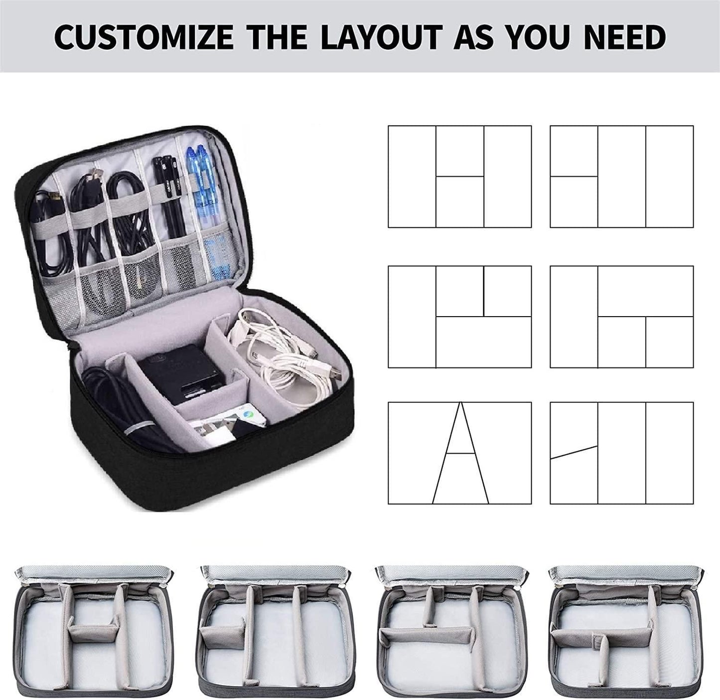 Universal Travel Gadget Organizer Bag – Waterproof Cable & Electronics Storage Case with Customizable Compartments