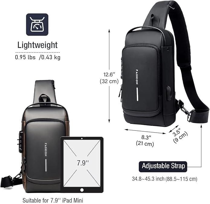 Unisex Sling Bag with USB Charging Port – Leather Crossbody Backpack for Travel, Work & Casual Use