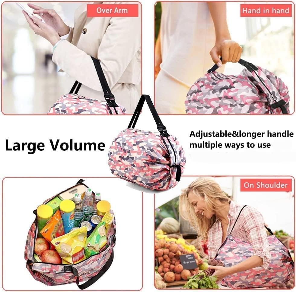 Two Pieces Foldable Shopping Bag - Lightweight Waterproof Travel Tote with Shoulder Strap