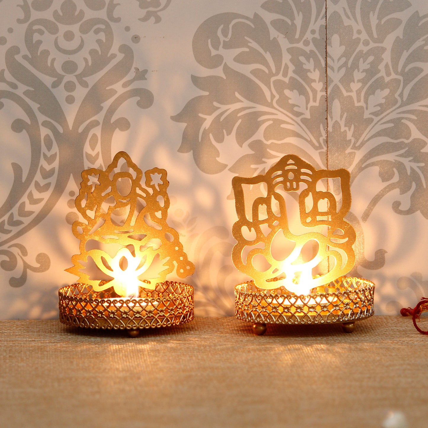 eCraftIndia Lord Ganesha & Laxmi Shadow Tea Light Holder – Decorative Candle Holder for Home & Festive Décor