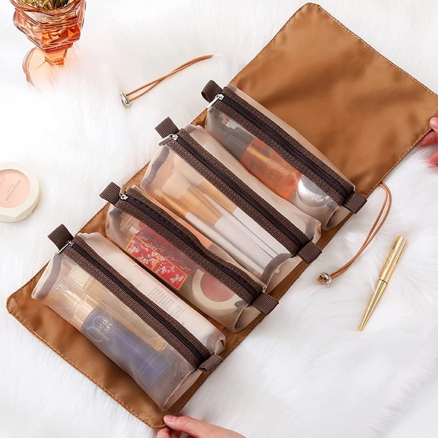 4-in-1 Detachable Hanging Toiletry Bag – Foldable Travel Makeup Organizer Pouch