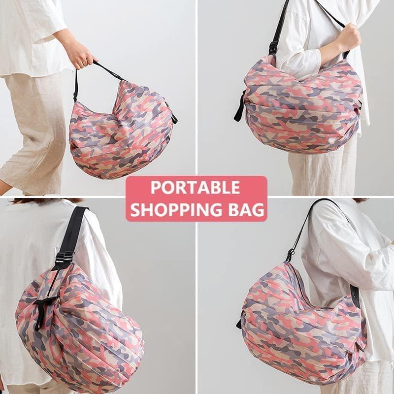 Two Pieces Foldable Shopping Bag - Lightweight Waterproof Travel Tote with Shoulder Strap