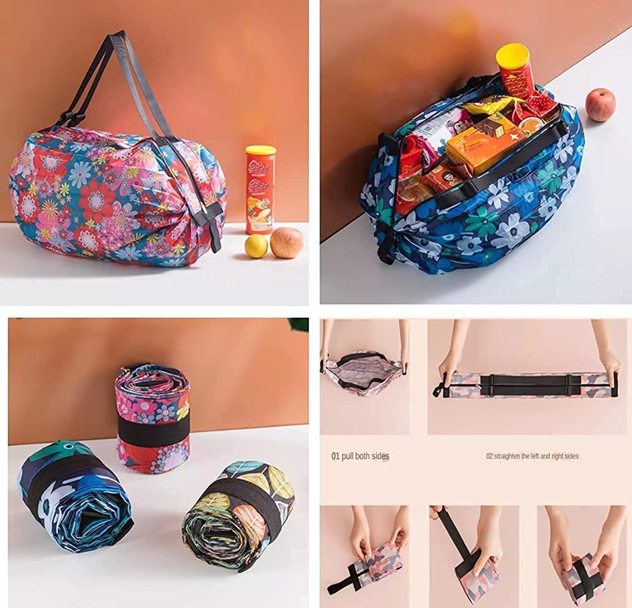 Two Pieces Foldable Shopping Bag - Lightweight Waterproof Travel Tote with Shoulder Strap