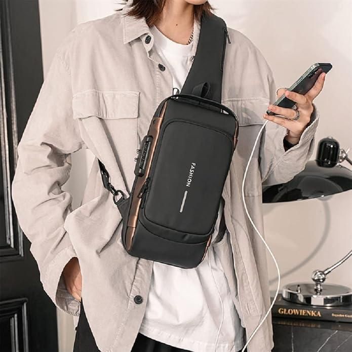 Unisex Sling Bag with USB Charging Port – Leather Crossbody Backpack for Travel, Work & Casual Use