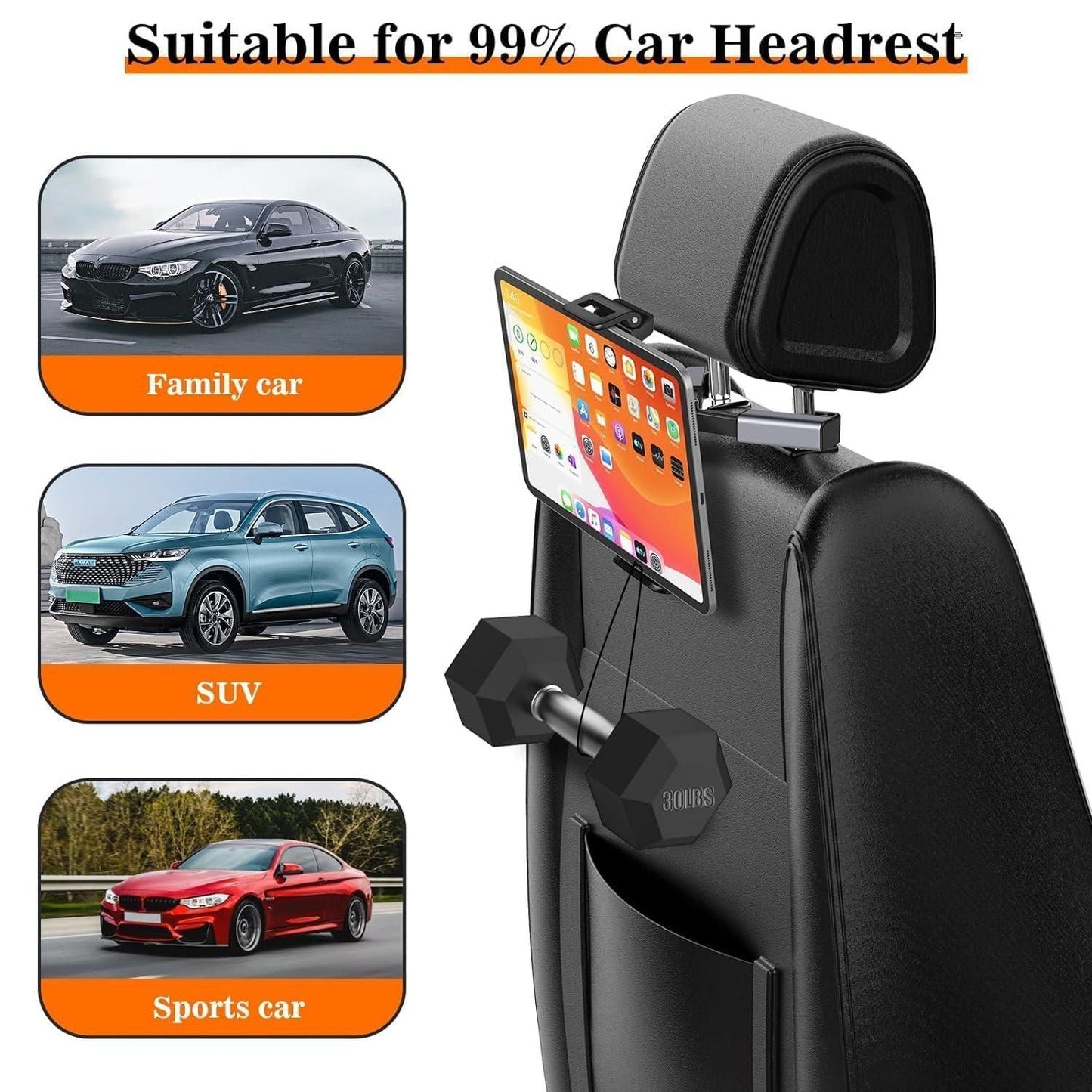 Adjustable Car Headrest Mount for Phone & Tablet – Universal Backseat Holder for iPad, Android, and Smartphones