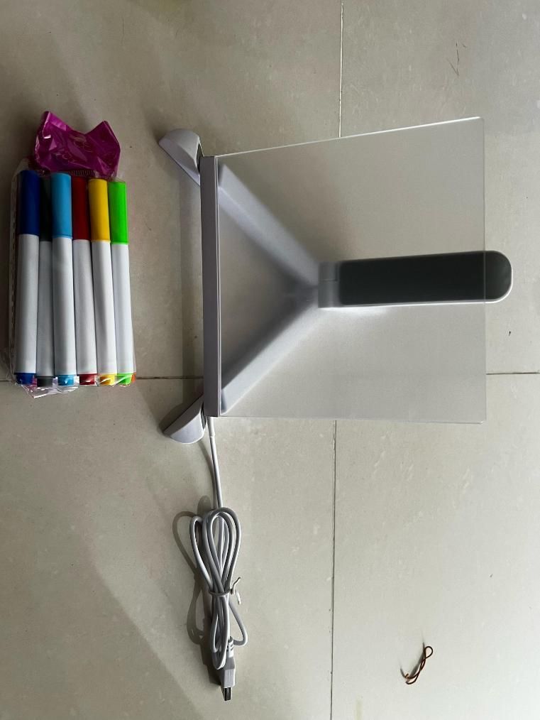 3D LED Light Glass Acrylic Writing Pad with 12 Pens - Message Board and Night Light