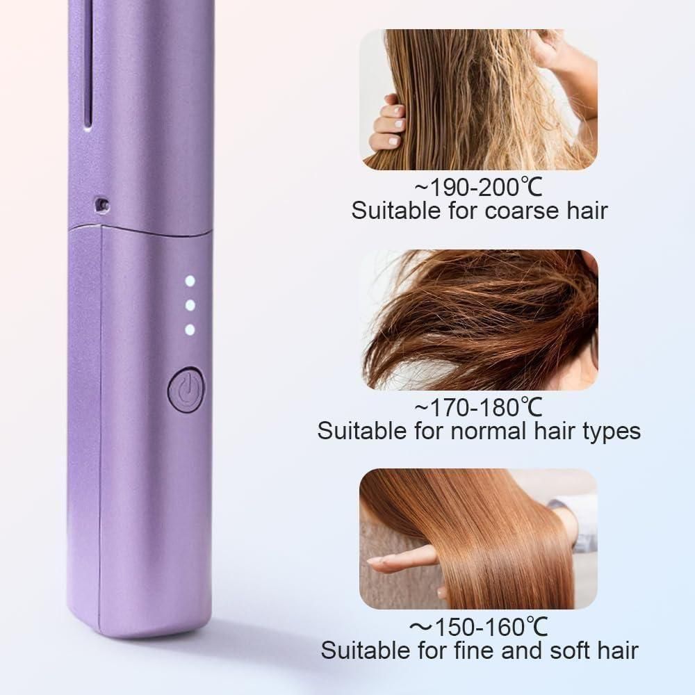 Meneflix Portable Mini Hair Straightener - Cordless Rechargeable Adjustable Hot Comb