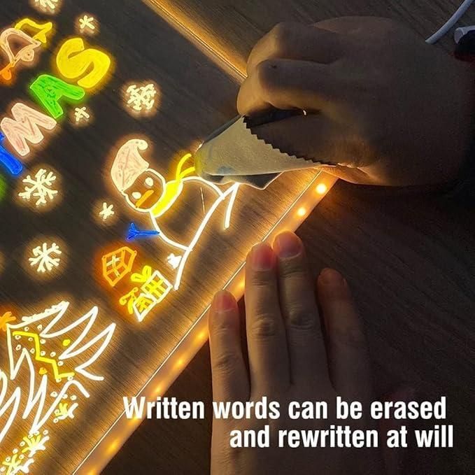 3D LED Light Glass Acrylic Writing Pad with 12 Pens - Message Board and Night Light