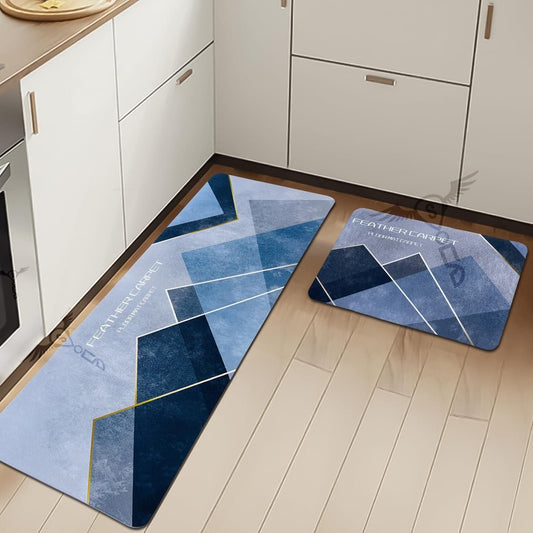 Rubber Floor Mat with Runner – Cotton Geometric Pattern, Anti-Skid & Water Absorbent (120x40 cm + 60x40 cm, Assorted Colors)