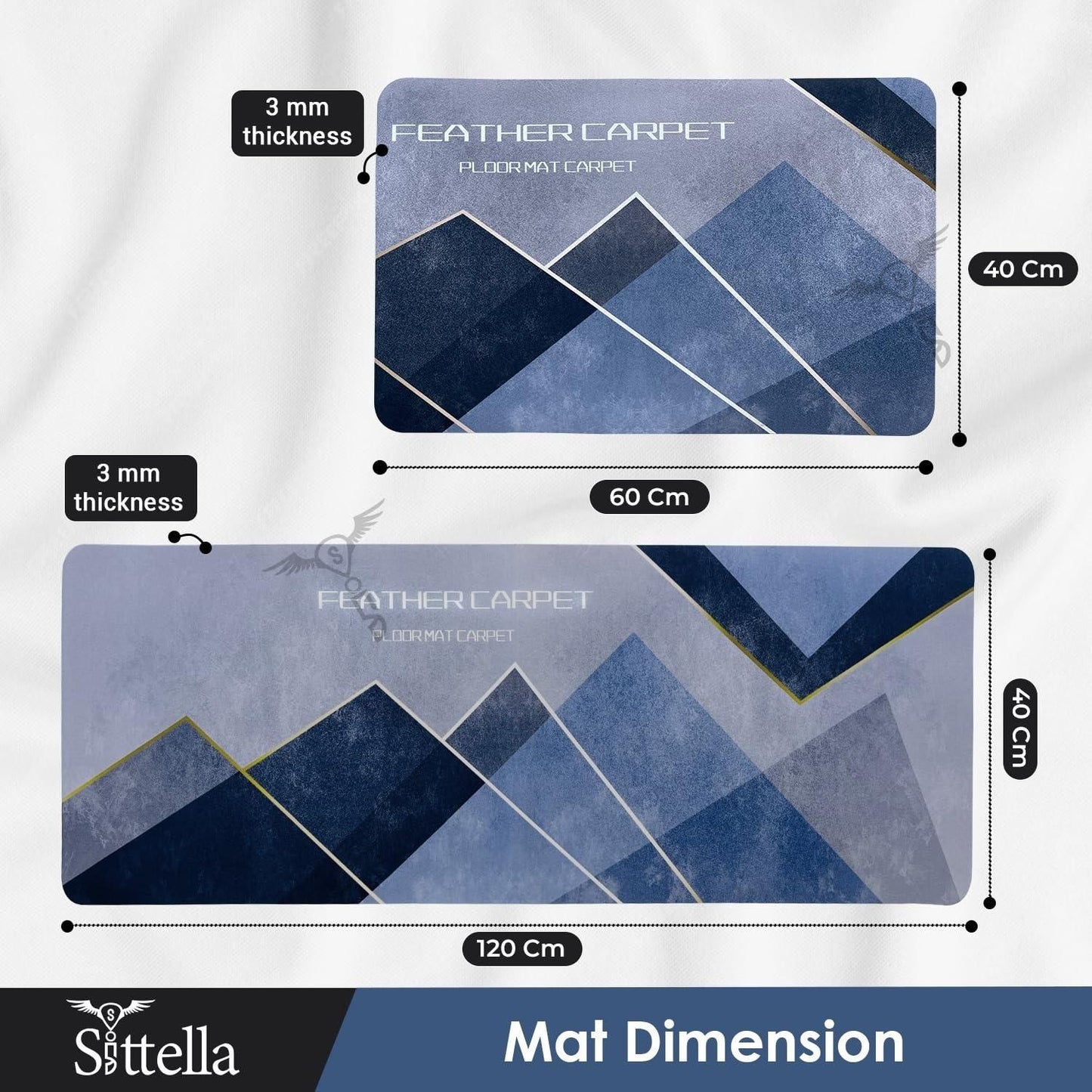 Rubber Floor Mat with Runner – Cotton Geometric Pattern, Anti-Skid & Water Absorbent (120x40 cm + 60x40 cm, Assorted Colors)