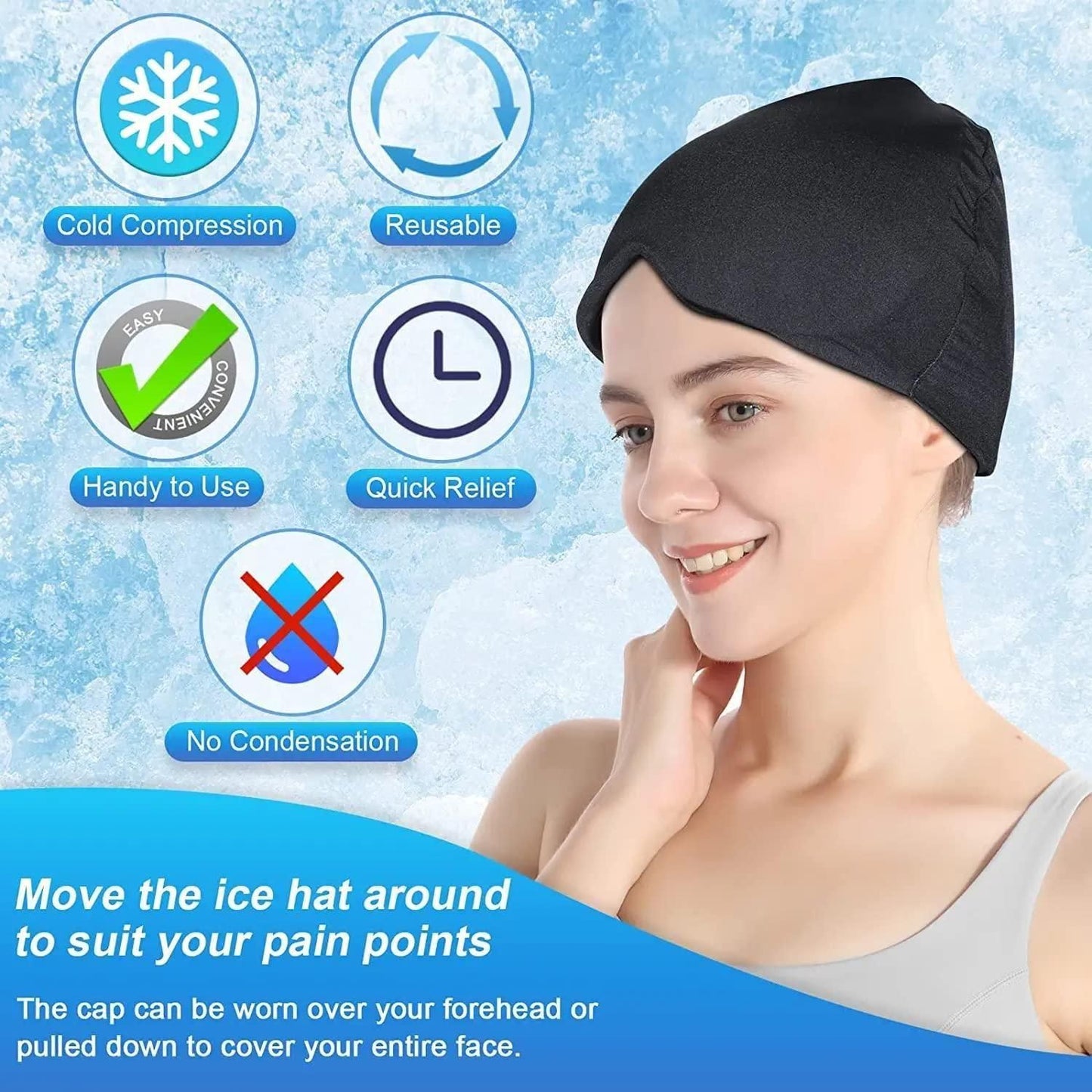 360° Migraine and Headache Relief Cap – Ice Cold Therapy Gel Cap for Sinus, Stress & Eye Relief