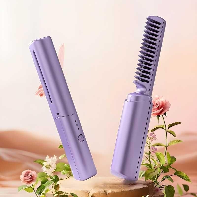 Meneflix Portable Mini Hair Straightener - Cordless Rechargeable Adjustable Hot Comb