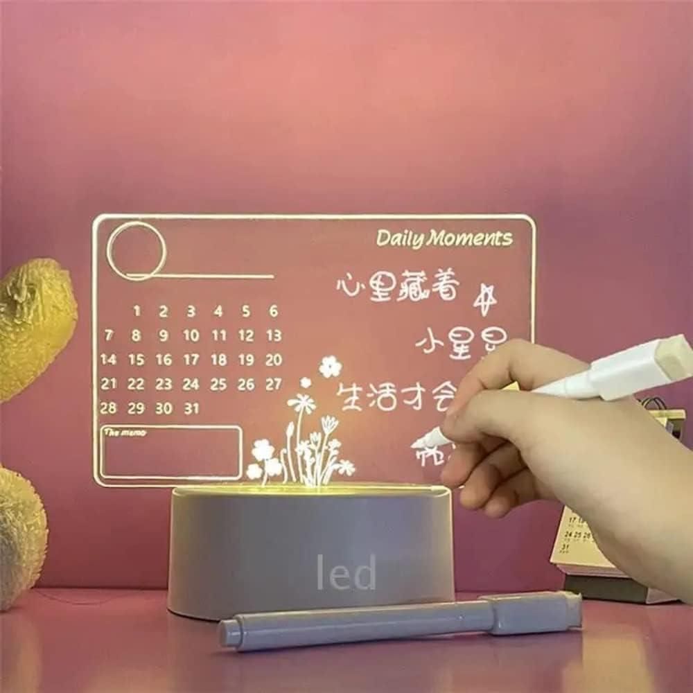 3D Acrylic LED Calendar Board with Pen – Writable Desk Planner & Customizable Night Light