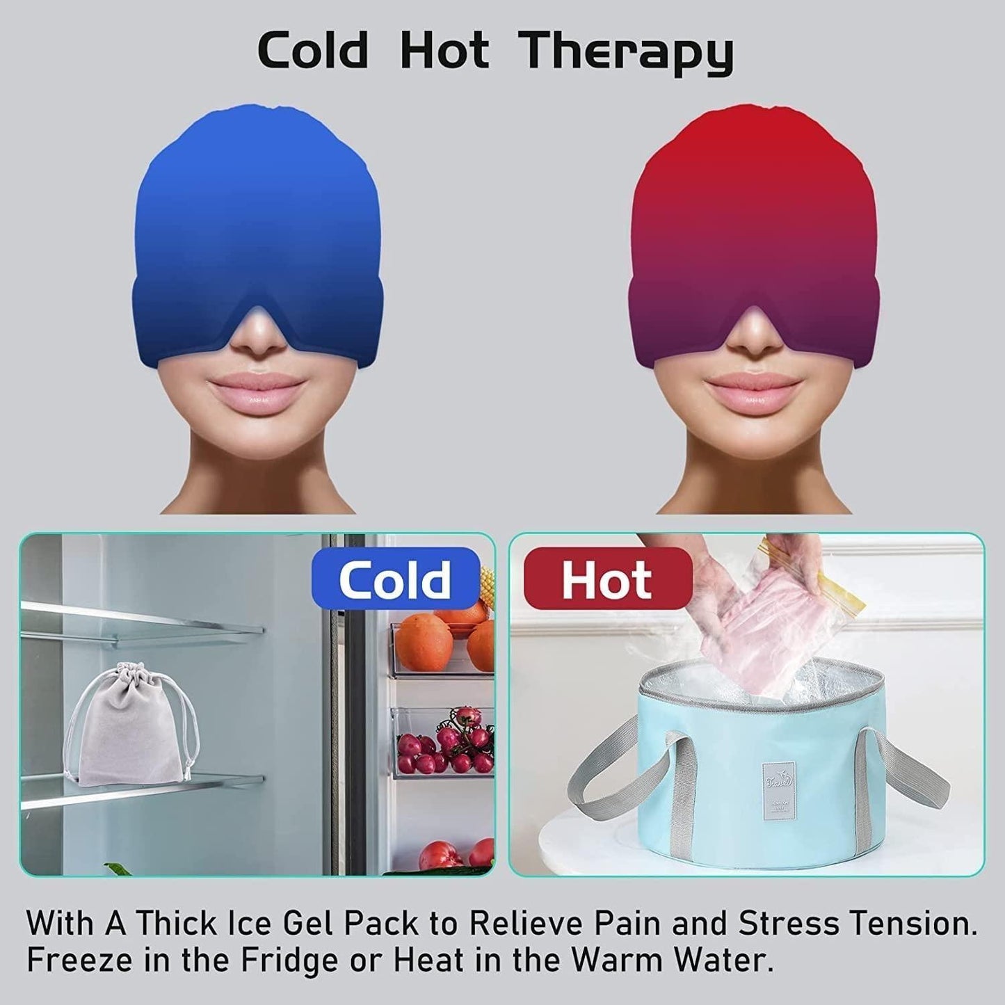360° Migraine and Headache Relief Cap – Ice Cold Therapy Gel Cap for Sinus, Stress & Eye Relief