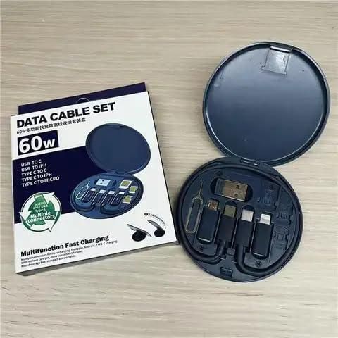 5-in-1 Fast Charging Travel Cable Set – 60W Multi-Port USB Type-C, Lightning, Micro USB Kit with Storage Case