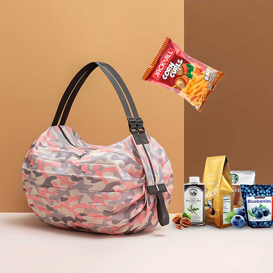 Two Pieces Foldable Shopping Bag - Lightweight Waterproof Travel Tote with Shoulder Strap