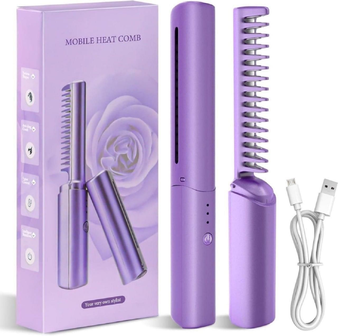 Meneflix Portable Mini Hair Straightener - Cordless Rechargeable Adjustable Hot Comb