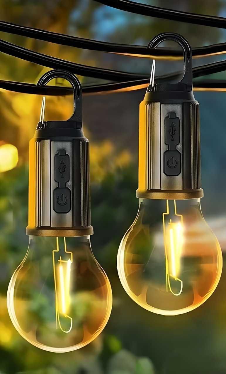 Rechargeable Decorative Hanging Camping Bulb – 3 Light Modes Tent Lamp with Hook & USB-C Charging (Pack of 2)