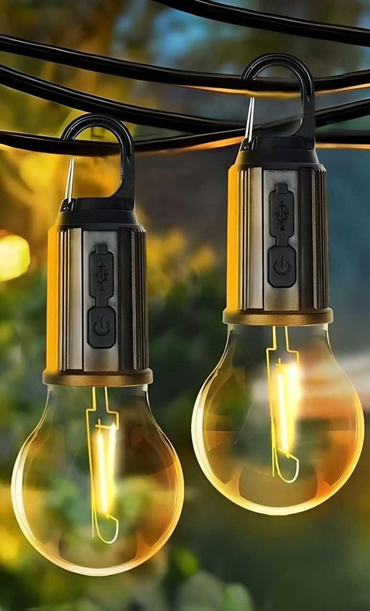 Rechargeable Decorative Hanging Camping Bulb – 3 Light Modes Tent Lamp with Hook & USB-C Charging (Pack of 2)