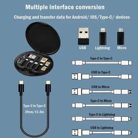 5-in-1 Fast Charging Travel Cable Set – 60W Multi-Port USB Type-C, Lightning, Micro USB Kit with Storage Case