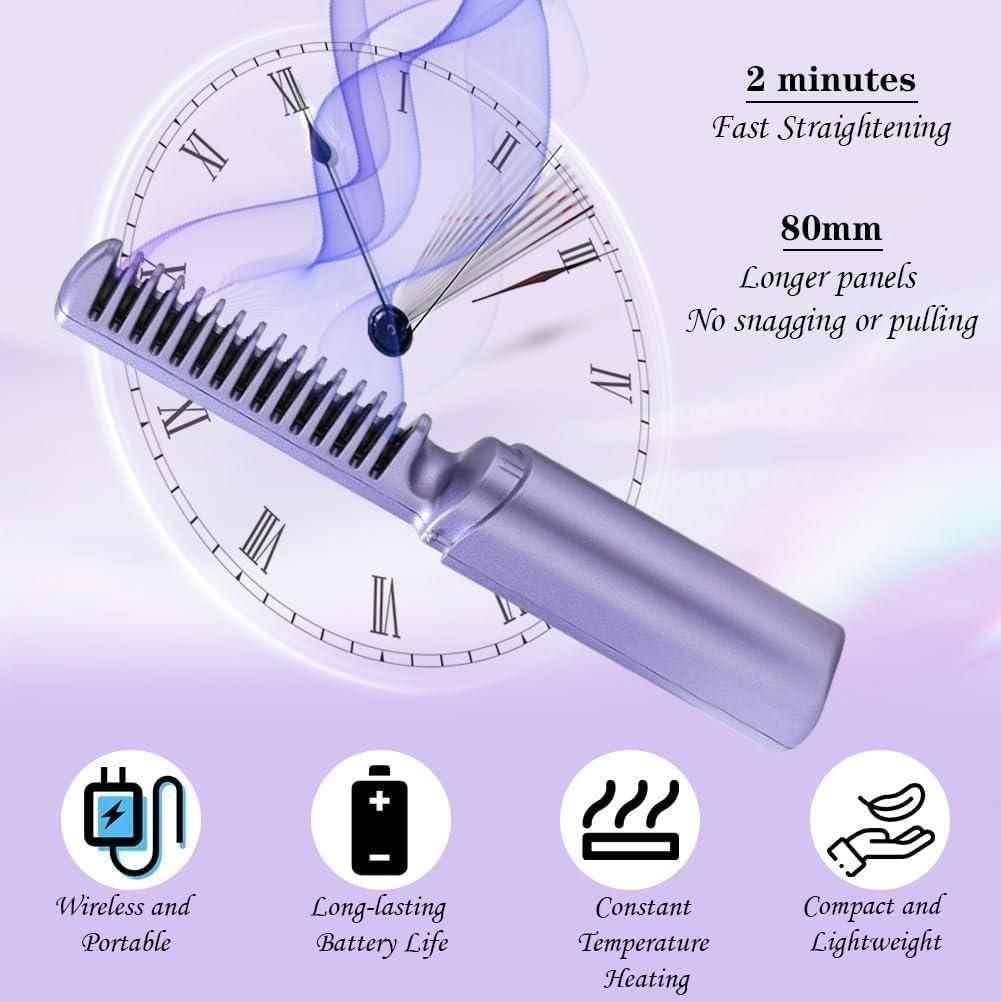 Meneflix Portable Mini Hair Straightener - Cordless Rechargeable Adjustable Hot Comb