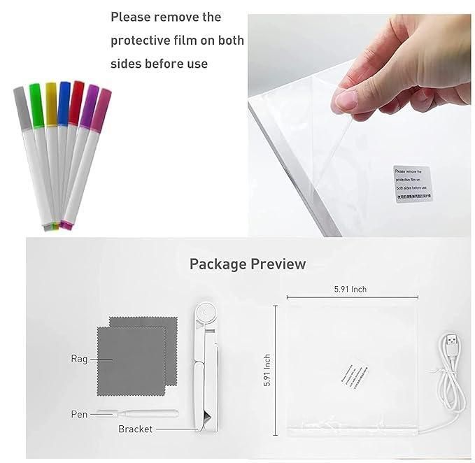 3D LED Light Glass Acrylic Writing Pad with 12 Pens - Message Board and Night Light