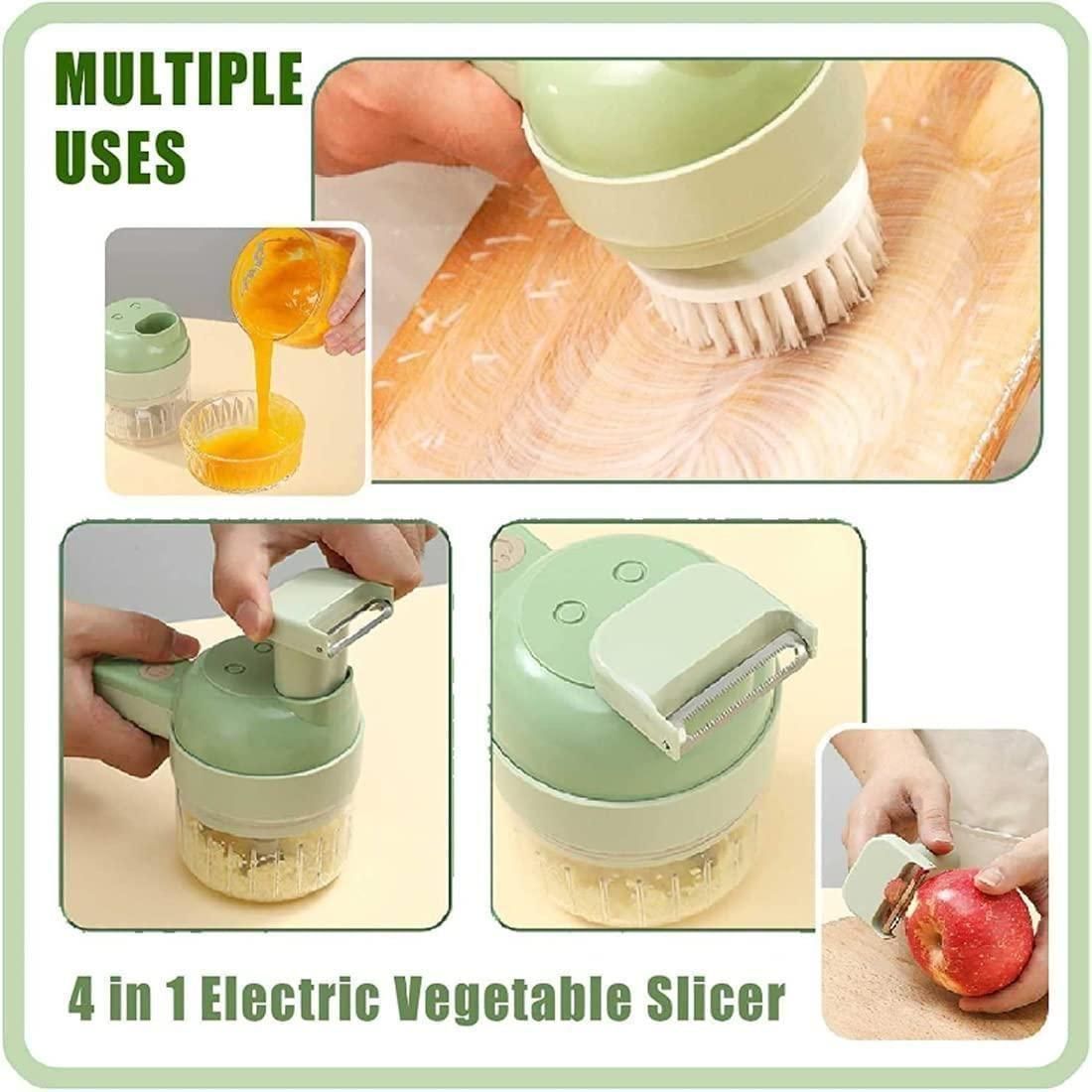 4 in 1 Portable Electric Vegetable Cutter Set - Wireless Food Processor with Brush
