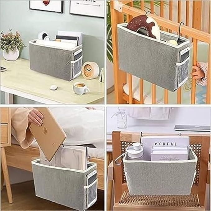 Bedside Hanging Multipocket Organizer - Polycotton & Linen Storage Organizer for Home and Car