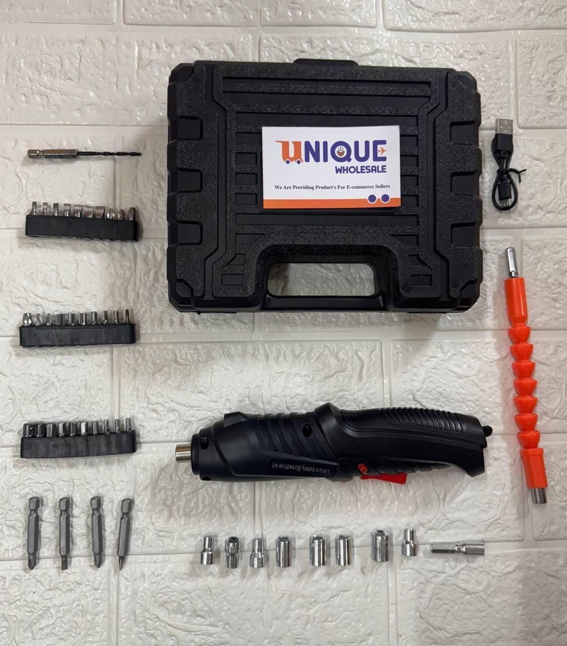 Metal Electric Screwdriver with 47 pcs Screwdriver Bit Set – Cordless Rechargeable Power Drill Kit