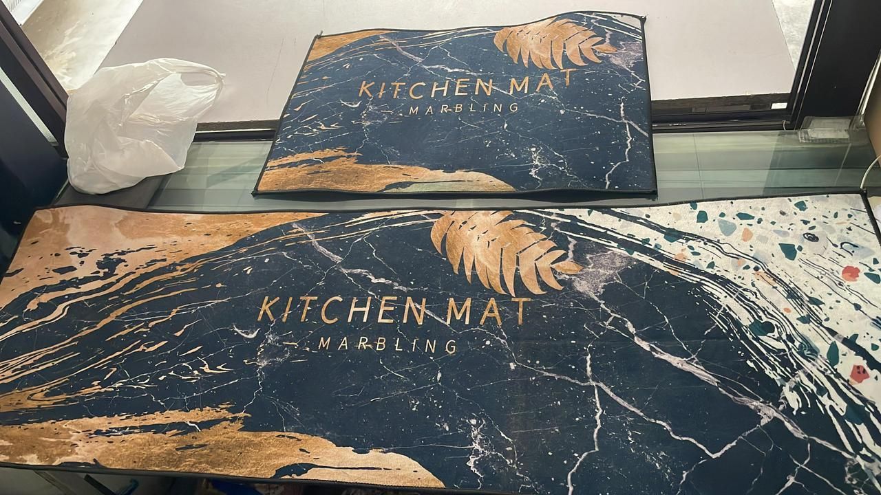 Rubber Floor Mat with Runner – Cotton Geometric Pattern, Anti-Skid & Water Absorbent (120x40 cm + 60x40 cm, Assorted Colors)