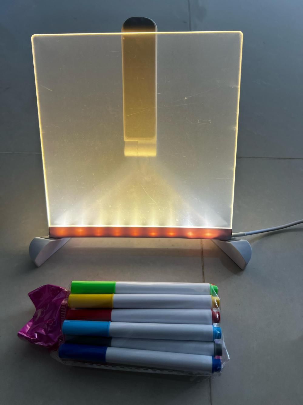 3D LED Light Glass Acrylic Writing Pad with 12 Pens - Message Board and Night Light