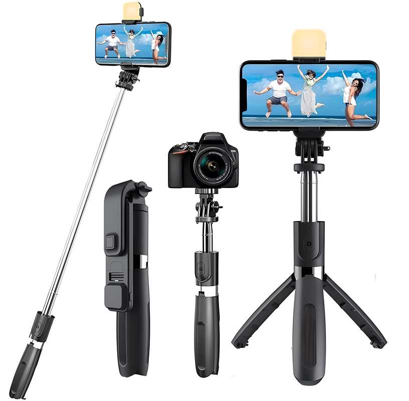 Extendable Flash 3-in-1 Selfie Stick Tripod with Bluetooth Remote, Adjustable & Portable