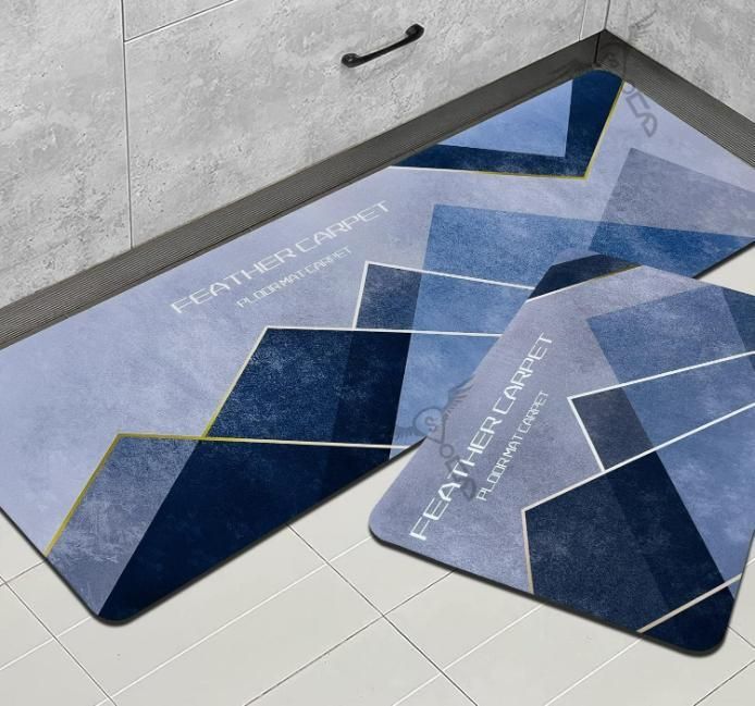 Rubber Floor Mat with Runner – Cotton Geometric Pattern, Anti-Skid & Water Absorbent (120x40 cm + 60x40 cm, Assorted Colors)