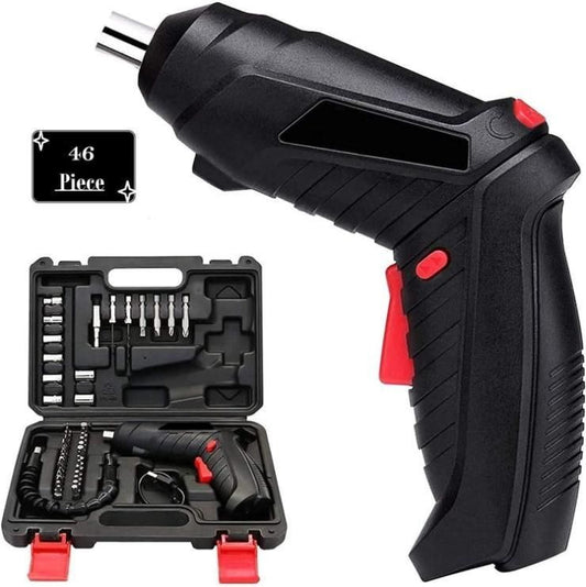 Metal Electric Screwdriver with 47 pcs Screwdriver Bit Set – Cordless Rechargeable Power Drill Kit