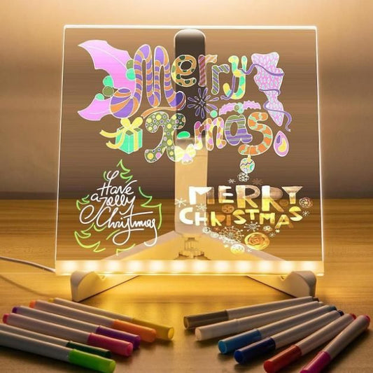 3D LED Light Glass Acrylic Writing Pad with 12 Pens - Message Board and Night Light
