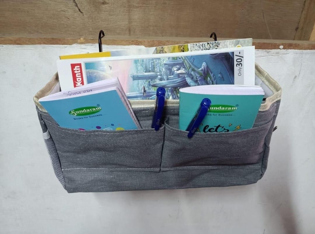 Bedside Hanging Multipocket Organizer - Polycotton & Linen Storage Organizer for Home and Car