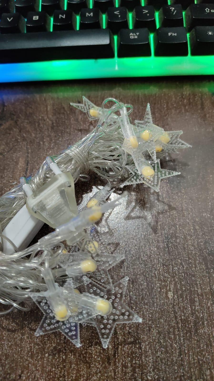Star String Fairy Lights – 16 LED Warm White Waterproof Decorative Lights (3M, Snowflake Style)