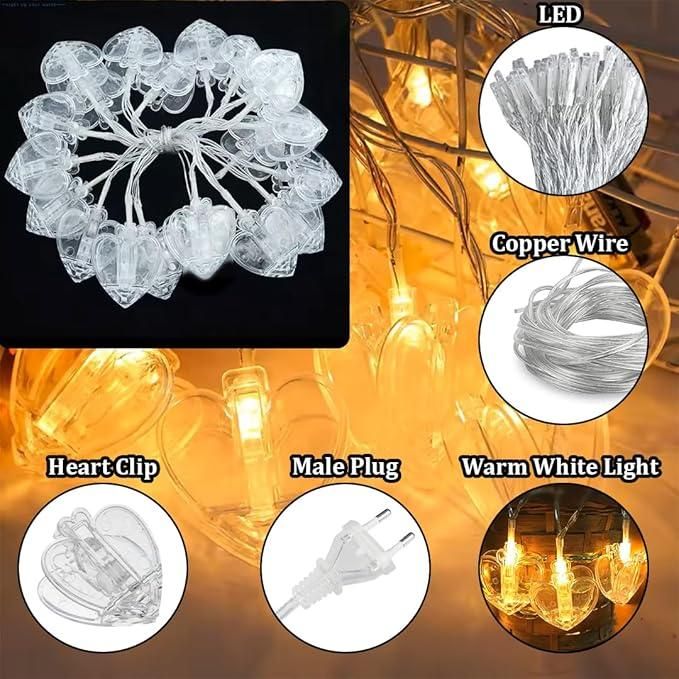 Heart Shaped LED String Lights for Decoration - Warm White Fairy Lights for Home, Bedroom, Parties & Gifts
