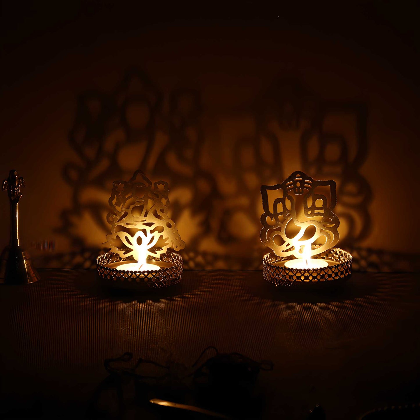 eCraftIndia Lord Ganesha & Laxmi Shadow Tea Light Holder – Decorative Candle Holder for Home & Festive Décor