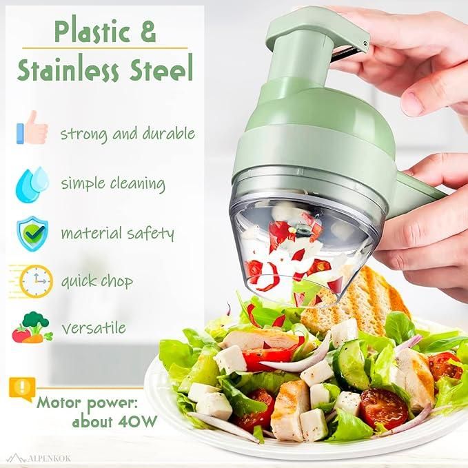 4 in 1 Portable Electric Vegetable Cutter Set - Wireless Food Processor with Brush