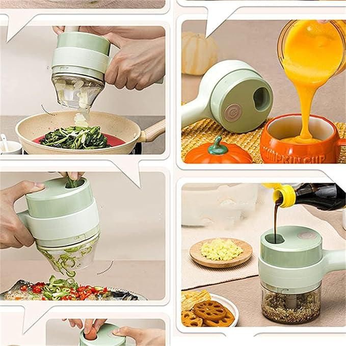 4 in 1 Portable Electric Vegetable Cutter Set - Wireless Food Processor with Brush
