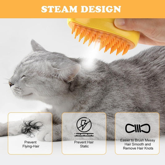 3 in 1 Steamy Pet Hairbrush - Cat Brush Cleaner with Vapor Steam, Massage & Fur Removal