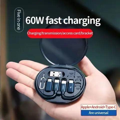 5-in-1 Fast Charging Travel Cable Set – 60W Multi-Port USB Type-C, Lightning, Micro USB Kit with Storage Case