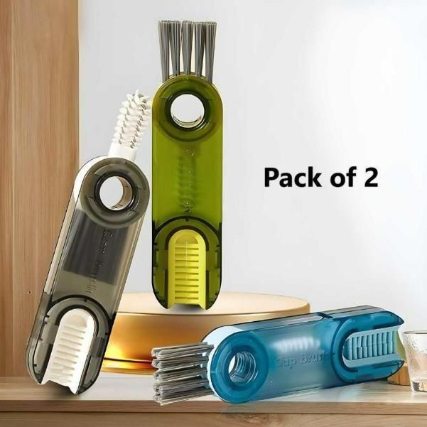 3 in 1 Bottle Gap Cleaner Brush with Mini Silicone Cup Holder Cleaner – Multi-Purpose Crevice Cleaning Tool (Pack of 2)