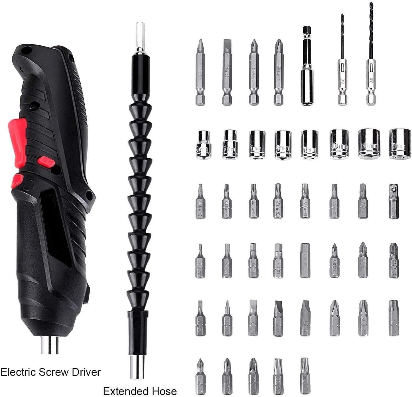 Metal Electric Screwdriver with 47 pcs Screwdriver Bit Set – Cordless Rechargeable Power Drill Kit