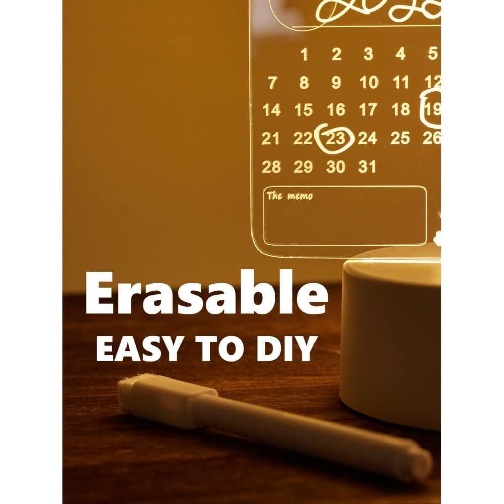 3D Acrylic LED Calendar Board with Pen – Writable Desk Planner & Customizable Night Light