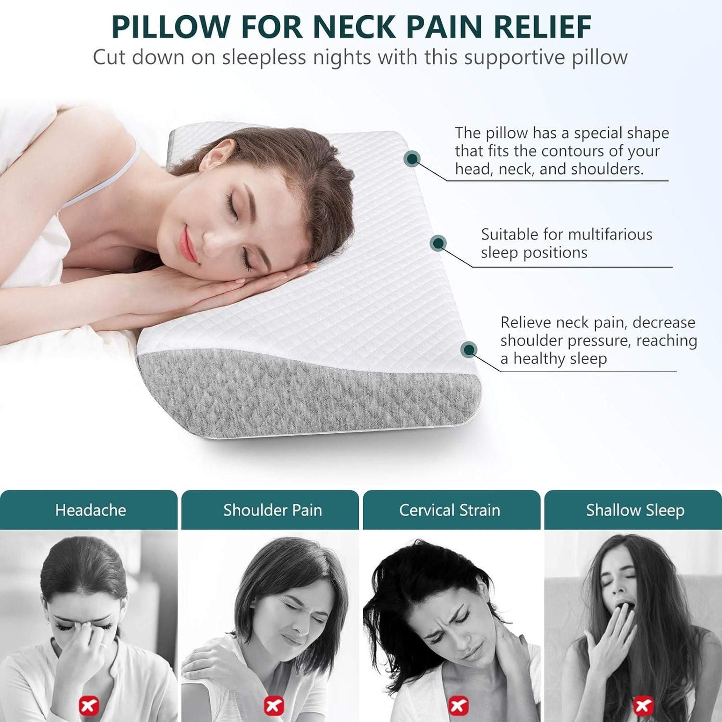 Orthopedic Memory Foam Pillow for Neck Pain Relief – Ergonomic Contour Design for Better Sleep