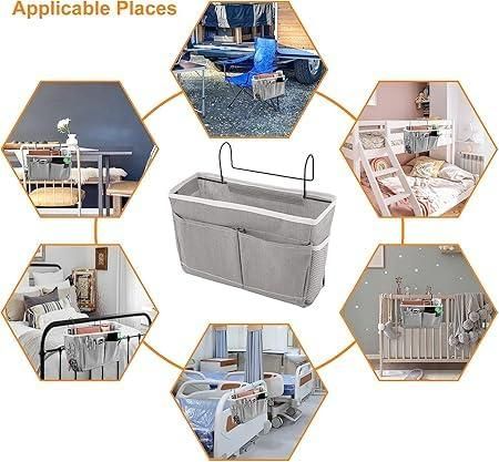 Bedside Hanging Multipocket Organizer - Polycotton & Linen Storage Organizer for Home and Car